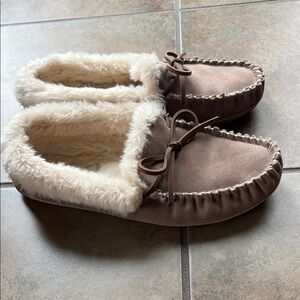 J. Crew Brown and Cream Women's Slippers